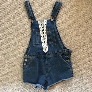Forever 21 Lace-Up Denim Overalls Shorts